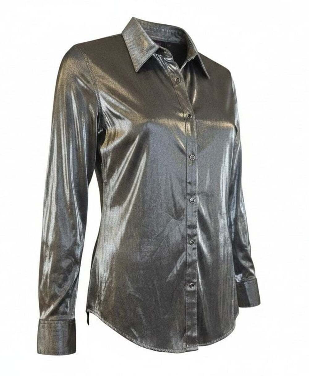 Wrangler Metallic Long Sleeve Button-Down‎ Shirt Silver XL